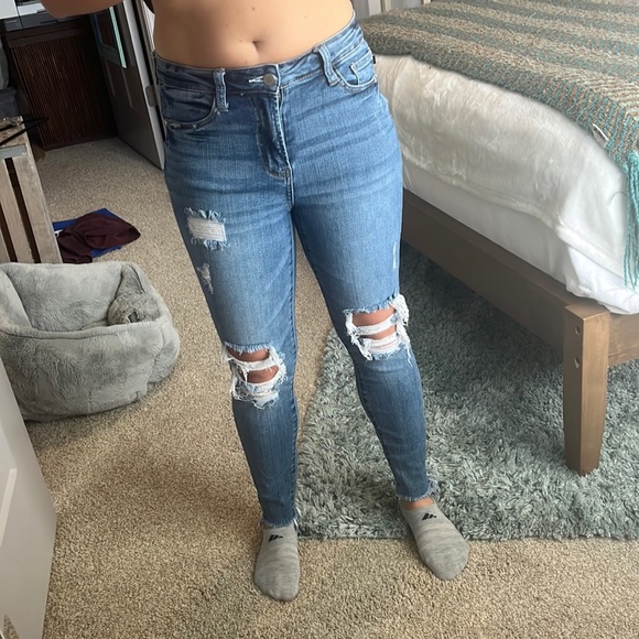 Judy Blue High Waist Skinny Jeans with Destroy & Shark Bit Hem main image 0